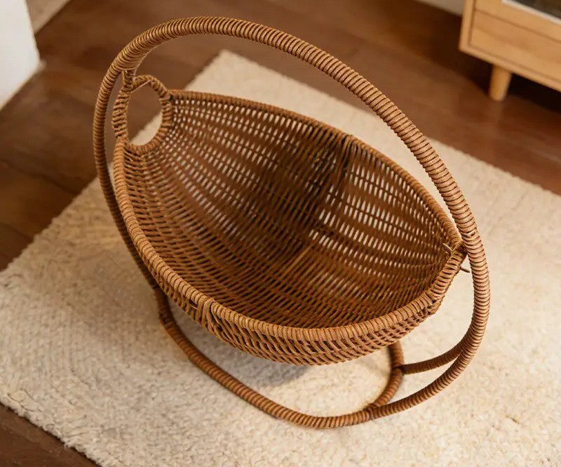 panier en osier pour chat vide vue du dessus