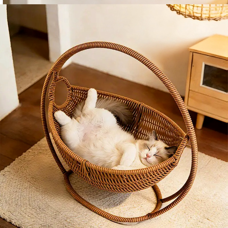 panier en osier pour chat vu du dessus