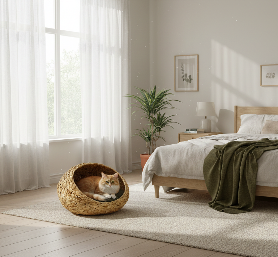panier osier chat coussin moelleux et design