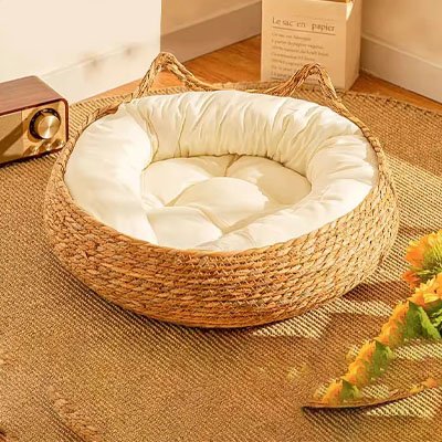 panier osier chat rond avec coussin ultra confortable