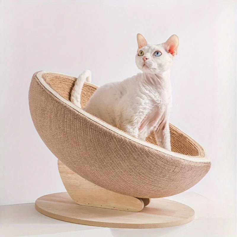 panier osier pour chat forme parabole ergonomique sur pied