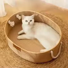 panier osier pour chat ovale en rotin naturel