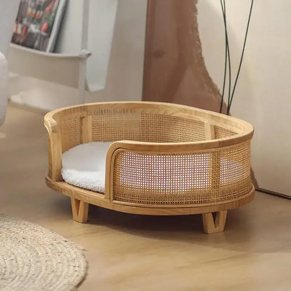 panier osier pour chat ovale sur pieds avec coussin moelleux