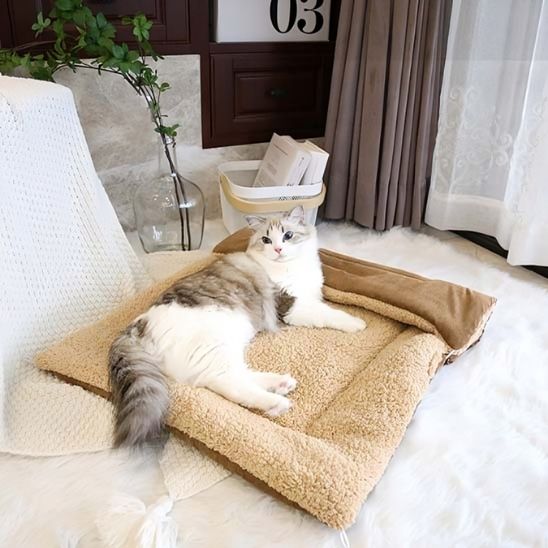 panier pour chat chausson deplie comme une couverture