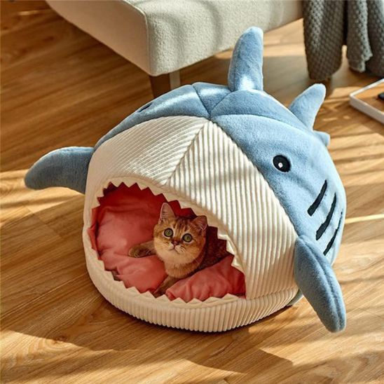 panier pour chat forme requin mignon animal dedans tranquille salon cosy ensoleille