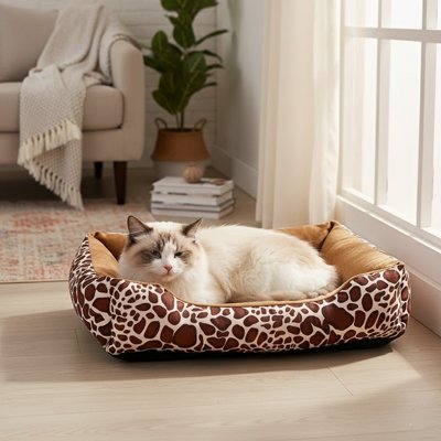 Panier pour Chat rectangulaire couleur girafe moelleux