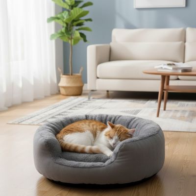 panier pour chat rond gris et confortable