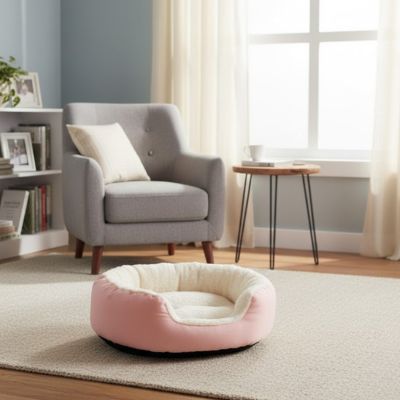 panier pour chat rond rose et blanc ultra moelleux