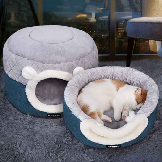 paniers chat version panier moelleux gris et bleu