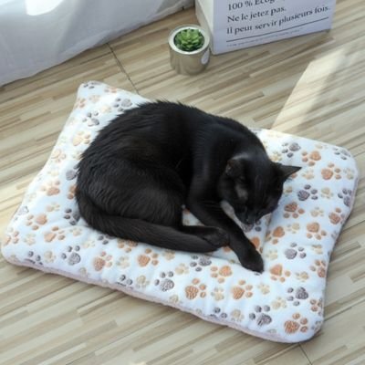 Tapis chat moelleux avec chat noir dormant dessus