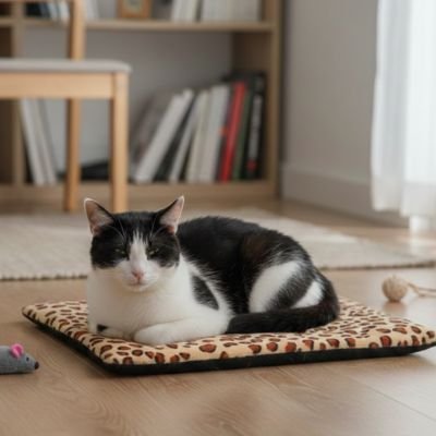 Tapis chat  rectangulaire couleur léopard chat couche dessus