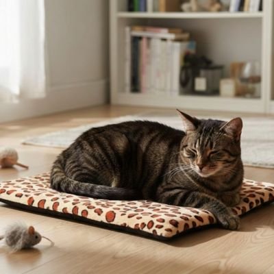 Tapis chat  rectangulaire couleur léopard chat tigre couche dessus
