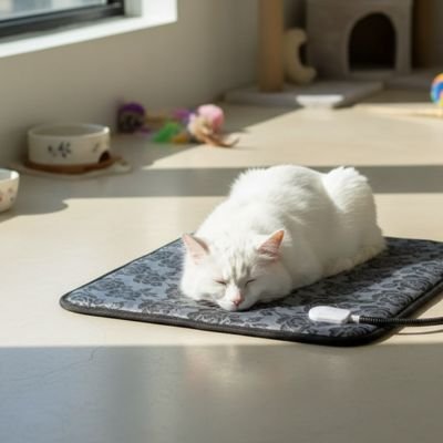 Tapis pour chat electrique avec telecommande chat blanc couche dessus