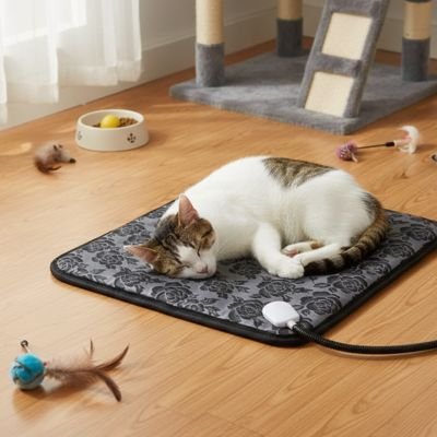 Tapis pour chat electrique carre avec chat endormi dessus