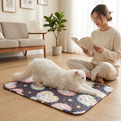 Tapis rafraichissant Chat rectangulaire avec un chat blanc dessus  